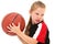 Serious Girl Child Basketball Player Throwing Ball