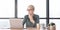 Serious Lady At Laptop Working Sitting In Modern Office, Panorama