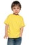 Serious little boy in yellow shirt