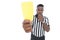 Serious referee showing yellow card