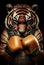 Serious tiger boxer in boxing gloves. AI Generated