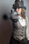 Serious Victorian Steampunk girl  with gun