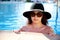 Serious woman in swimming pool