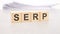 serp word written on wood cubes with white background