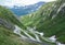 Serpentines of historic tremola at Gotthard pass, Switzerland
