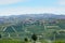 Serralunga Alba town with castle and vineyards in Italy