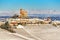 Serralunga castle in langhe region of northern Italy in winter w