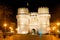 Serrano Towers (Torres de Serranos) at night. Towers are located on Plaza de los Fueros in Valencia, Spain