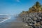 SERREKUNDA, THE GAMBIA - NOVEMBER 22, 2019: Beach near the Senegambia hotel strip in the Gambia, West Africa