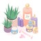 Serum,creams,perfume,face massage tools and aloe  illustration set