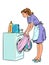 The servants help the owners with the laundry. Responsible housewife takes care of household chores. A girl in uniform