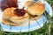 Serve pancakes with jam in a plate for breakfast