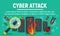 Server cyber attack concept banner, flat style