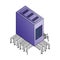 server data center with electronic circuit isometric icon