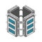 Server. Data center Isometric style. Internet industry. Data transmission technology and data protection. Storage and