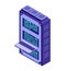 Server. Data center Isometric style. Internet industry. Data transmission technology and data protection. Storage and