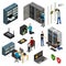 Server Hardware Signs Icons Set Isometric View. Vector