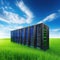 Server Rack in Green Field with Blue Photo