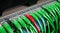 Server rack with green and red internet patch cord cables