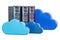 Server Racks with computing clouds. Storage concept, 3D rendering