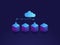 Server room, cloud storage icon, datacenter and database concept, data exchange process isometric