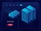 Server room, datacenter and database isometric icon, networking and internet communications, blockchain technology, dark