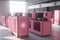 Server room in pink colors. Modern Telecommunications. Neural network AI generated