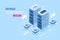 Server room, web site hosting, cloud storage, database and data center isometric icon, blockchain digital technology