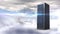 Server tower on cloudy sky background