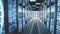 Servers racks walkthrough in modern data center cloud computing datacenter room