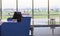 Service Counter for Airline Gate Agents, Stewards, Stewardesses or Ground Attendants in front of a boarding gate in an airport.