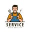 Service, maintenance logo. Technical specialist with tools vector illustration