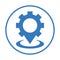 Service place, gear, workshop pointer icon. Rounded blue color