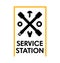 Service Station Banner with Instruments. Car Repair Poster, Tire Mounting. Auto Mechanic Center with Vehicle Parts