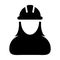 Service worker icon vector female construction service person profile avatar with hardhat helmet in glyph pictogram