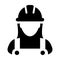 Service worker icon vector female construction service person profile avatar with hardhat helmet and jacket in glyph pictogram