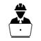 Service worker icon vector male construction service person profile avatar with laptop and hardhat helmet in glyph