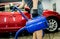 Service worker makes automatic drying of the car after washing.