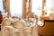 Service that you deserve. Luxurious Room Service. Breakfast in luxury hotel room delivered by waiter. Meals under silver
