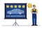 Serviceman with car maintenance chart board vector illustration