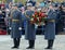 Servicemen of the company of the guard of honor of the separate commandant`s Preobrazhensky regiment lay a basket with flowers at