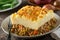 A serving of delicious homemade shepherds pie.