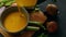 Serving fresh homemade vegetable soup in a bowl close up shot