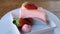 Serving Strawberry Crepe Cake Up Closed