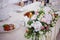 Serving wedding table flowers. Design Bureau for newlyweds