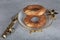 Sesame bagel. Turkish pastry product. Sesame bagel on a dark background. Close-up. local name susamli simit