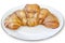 Sesame Croissant Puff Pastry Roll Served On White Rimmed Porcelain Plate - Isolated With Precise Clipping Path