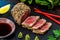 Sesame crusted Ahi tuna steak with wasabi and soy sauce