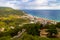 Sesimbra city general landscape seen from Sesimbra castle with the Atlantic ocean far beyond