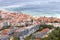 Sesimbra city general landscape seen from Sesimbra castle with the Atlantic ocean far beyond